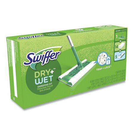 SWIFFER Sweeper Mop, 10 x 4.8 White Cloth Head, 46 in. Silver/Green Aluminum/Plastic Handle 49947